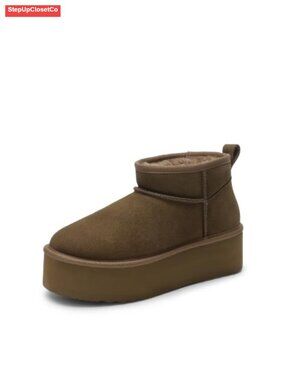Suede Platform Mini Snow Boots Faux Fur Lined Water-Resistant